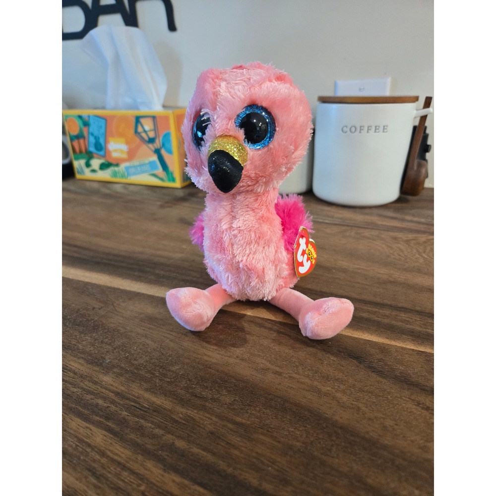 Ty Beanie Boos Gilda the Flamingo Pink Plush Stuffed Animal Glitter Eyes 6 inch